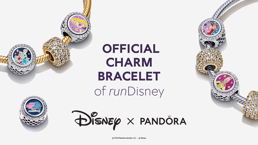 picture of Disney and Pandora's charm collection themed to princess half marathon weekend 2024