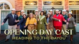 Text on image: Opening Day Cast Heading to the Bayou - Disneyland Resort Disney Cast Members with Princess Tiana