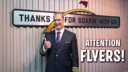 Disney’s Soarin’ Star Patrick Warburton, text on image reads "Attention Flyers"