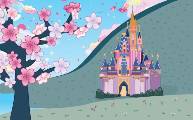 Disney Parks Castle with Flowers Wallpaper, Disney castle and cherry blossoms background