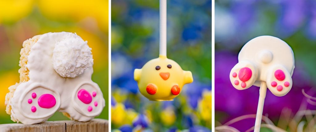 Bunny Cereal Treat, Chick Cake Pop and Bunny Cake Pop at Disney Parks
