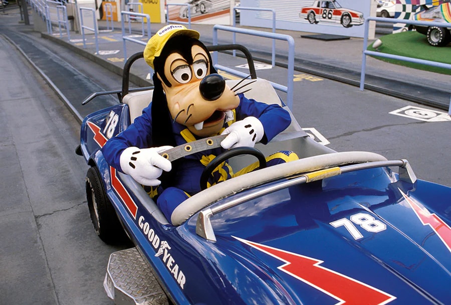 Goofy at Tomorrowland Speedway in Magic Kingdom Park (1984)