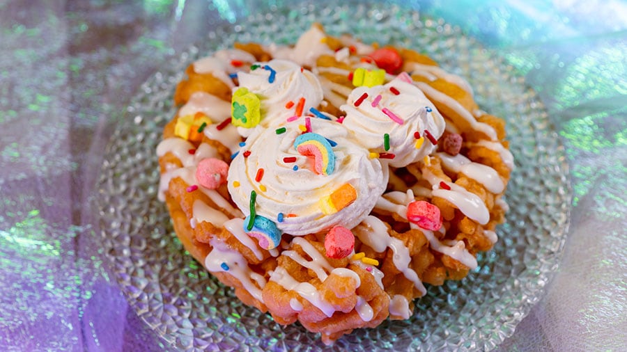 Disneyland After Dark: Pride Nite Food and Beverage – Funnel Cake with Cereal Milk and Multi-Colored Marshmallow Cereal Topping 