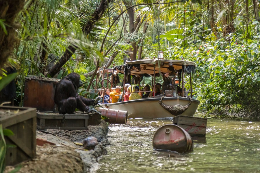 A Jungle Cruise boat is seen in the attraction at the Disneyland Resort