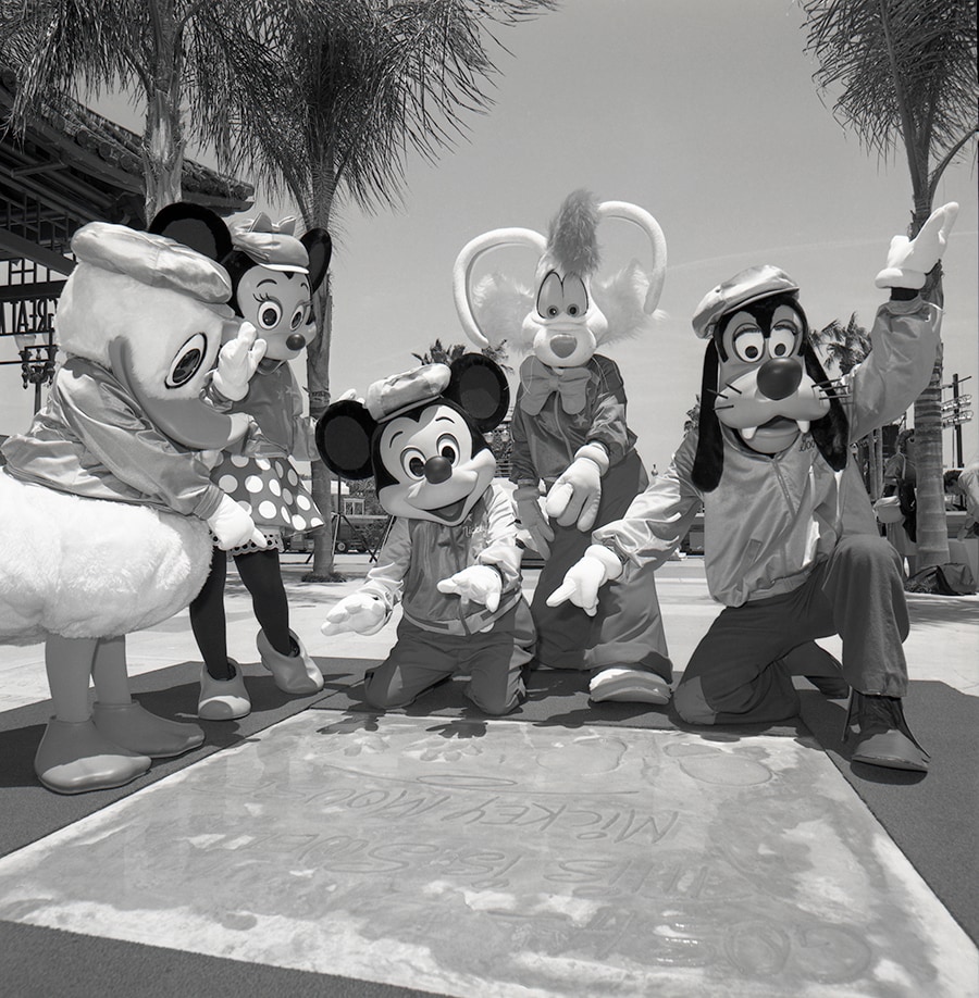 Mickey Mouse, Minnie Mouse, Goofy, Donald Duck and Roger Rabbit leave their mark at Disney's Hollywood Studios