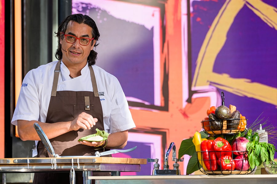 Chef Gaytán leading a cooking demonstration at the Disney California Adventure Food & Wine Festival