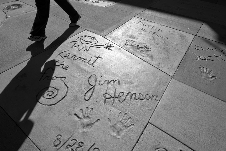 Prints in the concrete squares in the Great Movie Ride courtyard