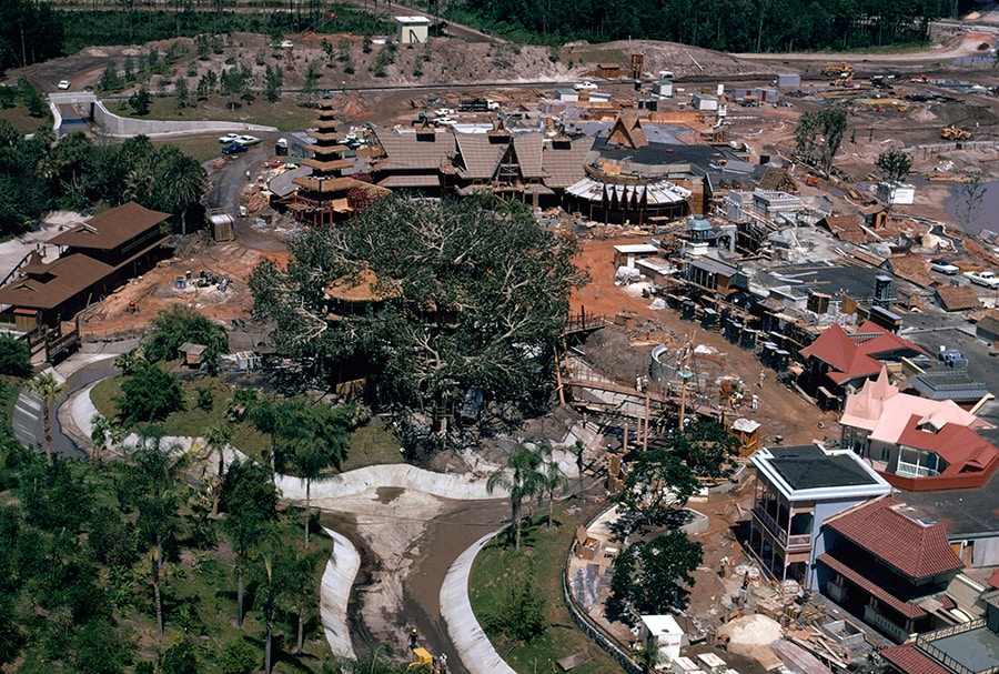 An aerial view of Magic Kingdom construction