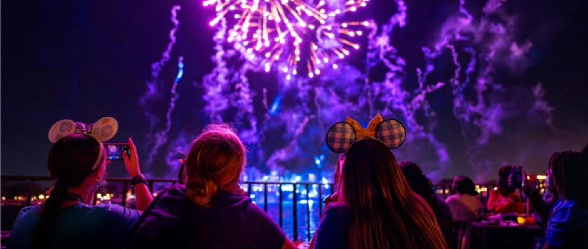 Guests watching fireworks as they light up the sky
