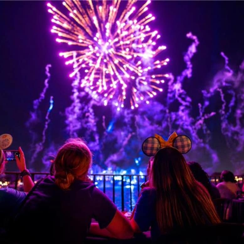 Guests watching fireworks as they light up the sky
