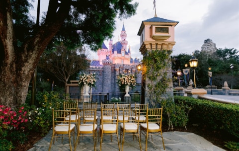 Many chairs face a gazebo in an outside courtyard Many chairs face a gazebo in an outside courtyard