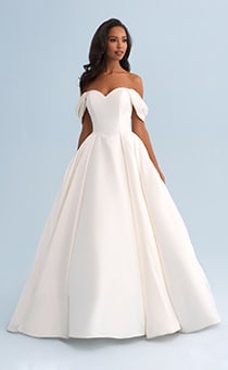 Off-the-shoulder Satin Ball Gown Wedding Dress With Lace Details