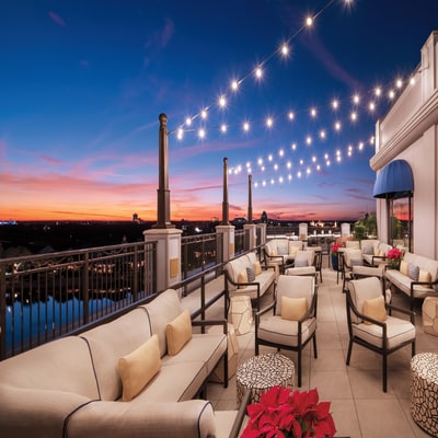 A rooftop lounge at Topolino Terrace, Flavors of the Riviera