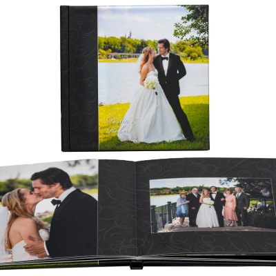 Album images of a bride and groom on their wedding day