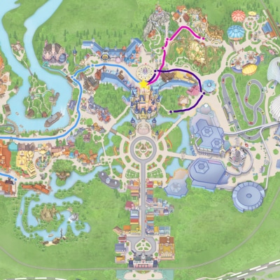Park Portrait Sessions map of Magic Kingdom Park showing different route options