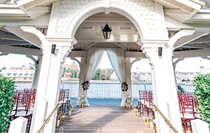 Steps leading up to a large gazebo holding rows of chairs and an altar Steps leading up to a large gazebo holding rows of chairs and an altar