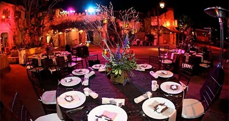 Tables set for a wedding reception party on Harambe Street at Disney's Animal Kingdom Theme Park