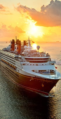 A Disney Cruise Line ship sailing in the ocean