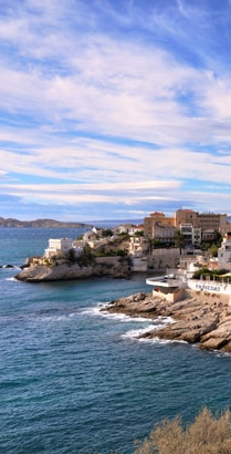 An aerial view of Malmousque village near the sea in Marseille, France An aerial view of Malmousque village near the sea in Marseille, France
