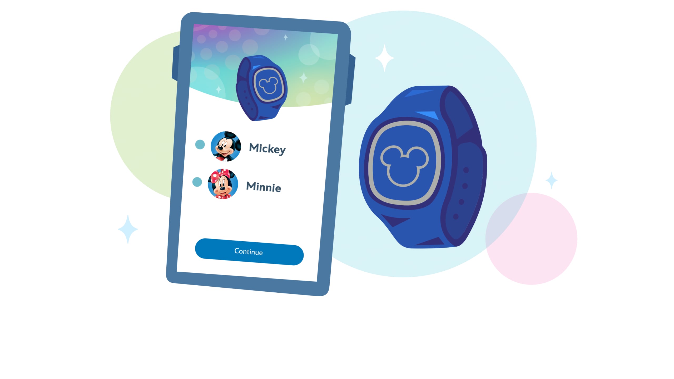 An icon featuring a MagicBand and a smart phone