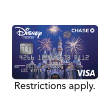 A Chase Disney Visa card with an image of fireworks bursting above Sleeping Beauty Castle and the name Lee White