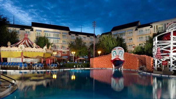 A circus-themed pool at Disney's BoardWalk Inn in Florida