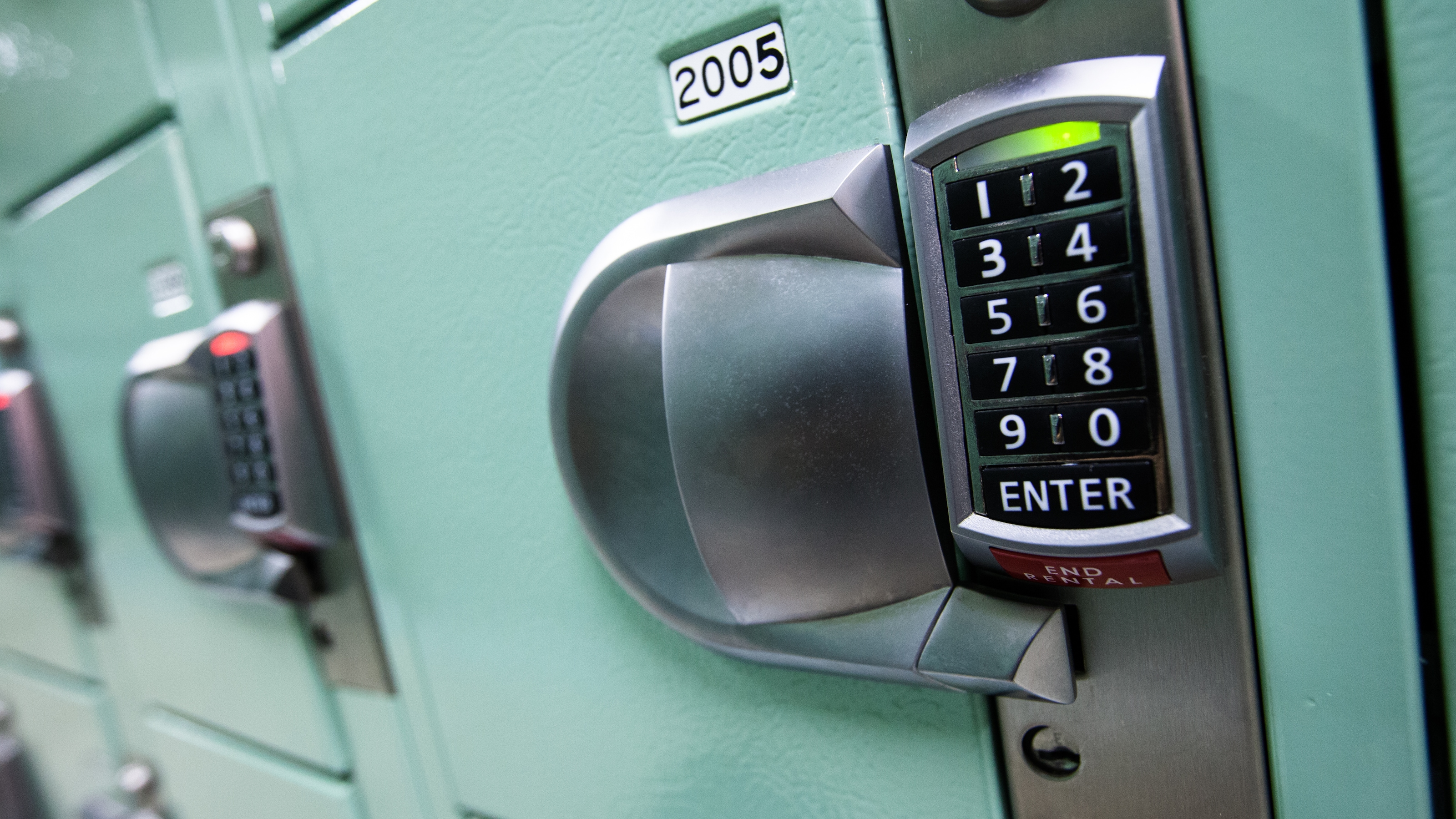 A locker with a combination lock keypad