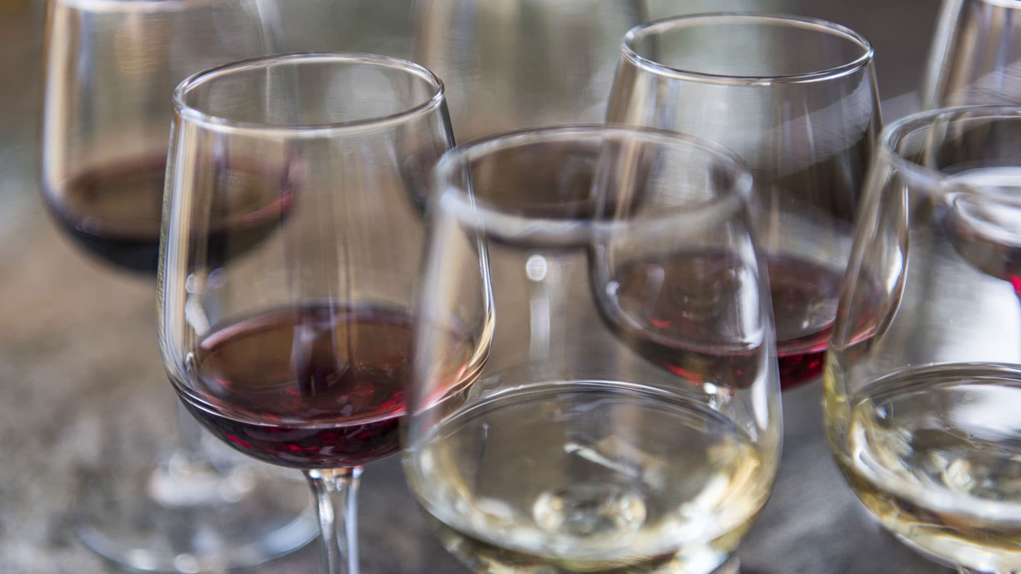Several glasses of red and white wine