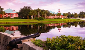 Disney's Caribbean Beach Resort Disney's Caribbean Beach Resort as seen from a bridge across Barefoot Bay