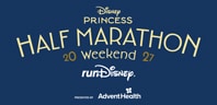 A logo for the Disney Princess Half Marathon Weekend 2027 and runDisney, presented by AdventHealth