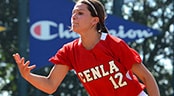 Diamond 9 Sun Classic Winter Showcase A softball pitcher follows through on a pitch