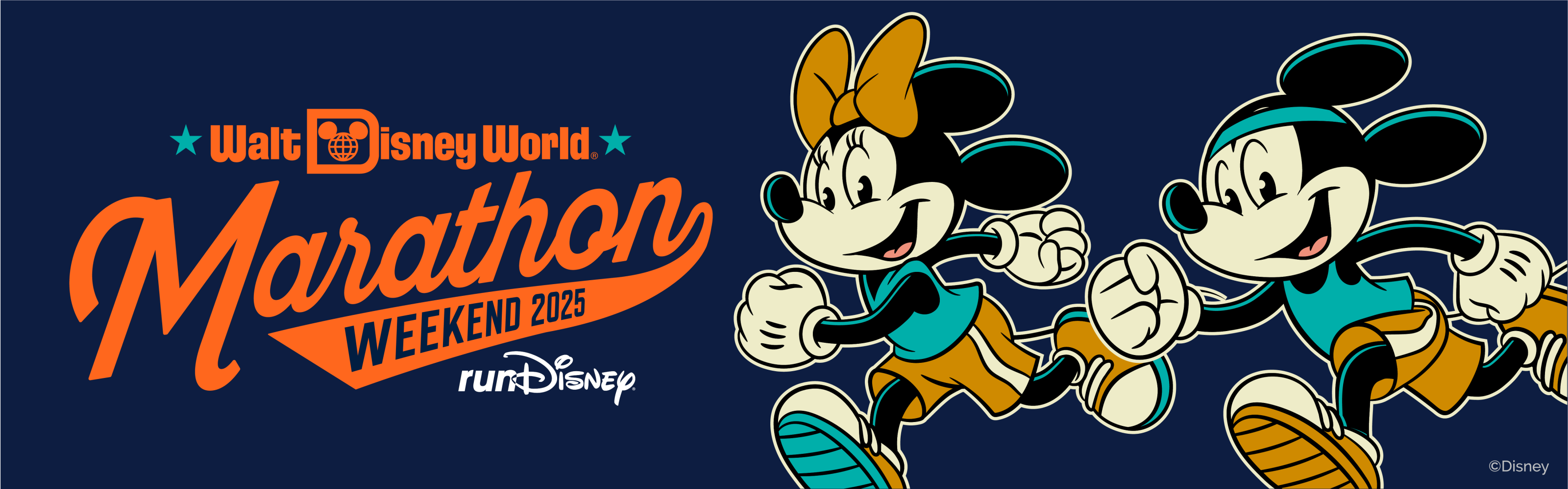 Artwork for the Walt Disney World Marathon Weekend featuring characters such as Mickey Mouse