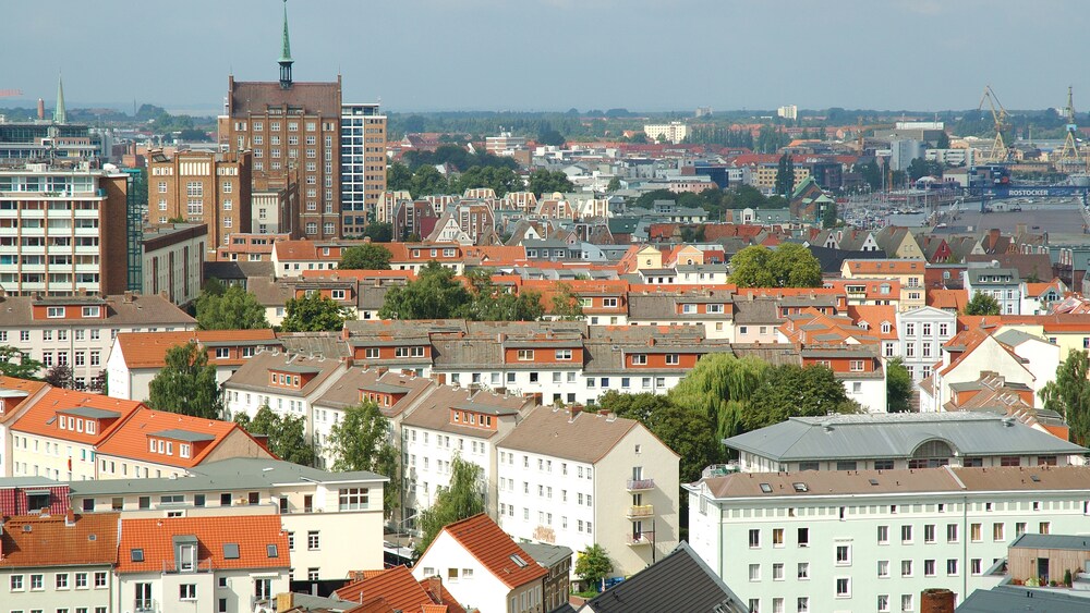 The Rostock skyline reveals a concentration of Hanseatic architecture