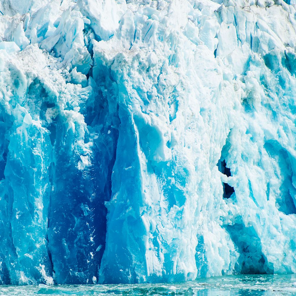 A section of a calving glacier in Alaska