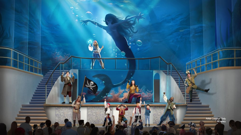 An artist rendering of the Jack Sparrow and the Siren Queen stage show