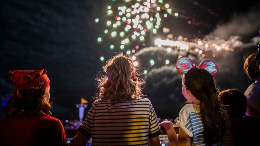 A group of children watching fireworks