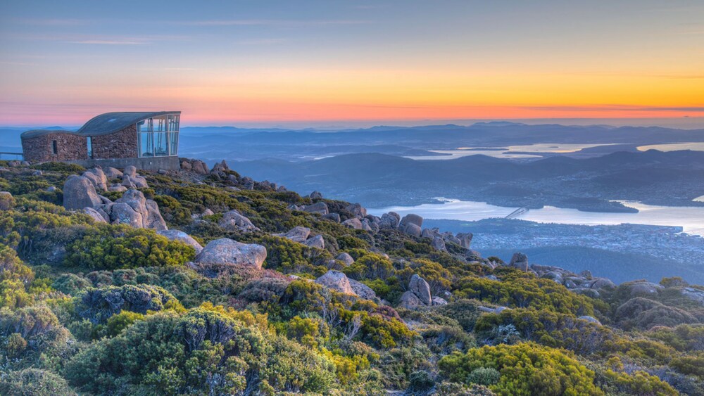 A building on Mount Wellington overlooking the coast in Tasmania, Australia