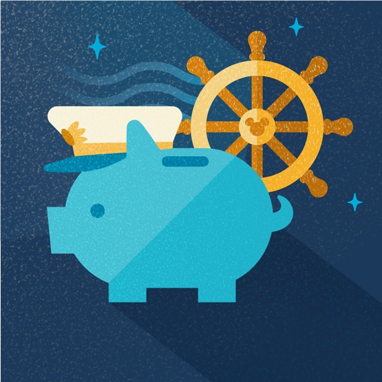 An illustration of a blue piggy bank with a captain’s hat and a steering wheel