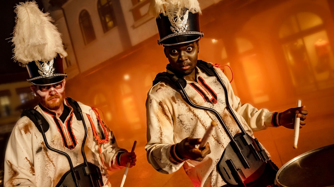 The ZomBeats Drummers performing at Disney Springs
