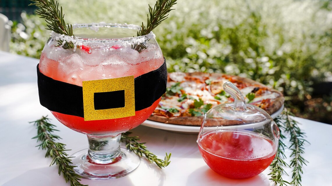 The Santa Margarita cocktail, Sparkling Apple Cider Mocktail and Diwali Chicken Tikka Masala Pizza from Naples