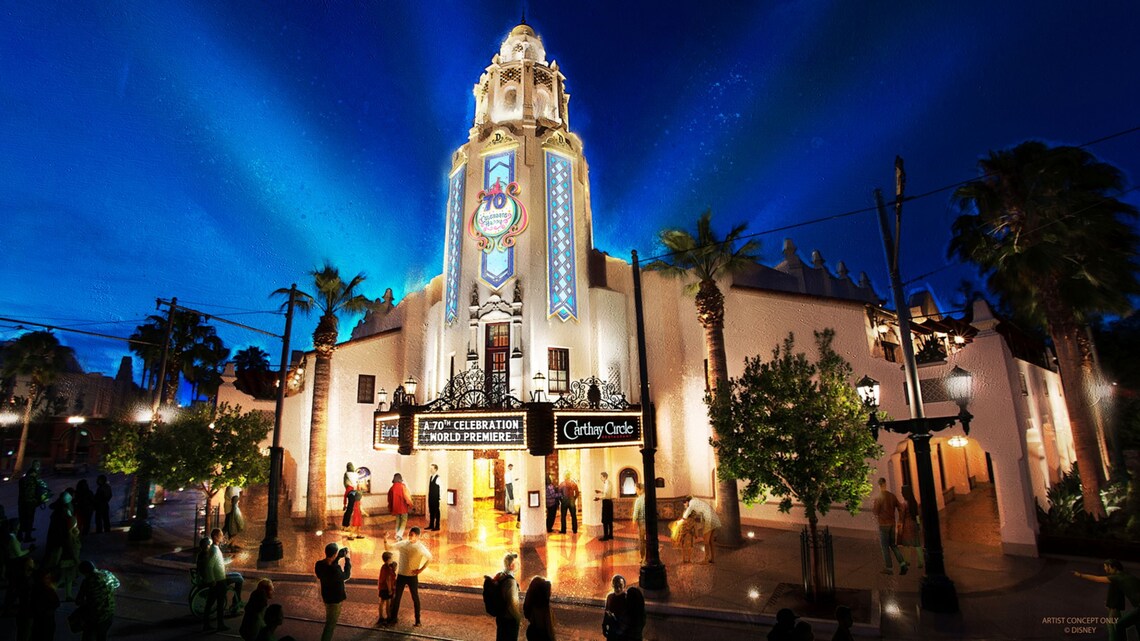 Una representación artística del Carthay Circle Restaurant con mejoras del 70.º Aniversario