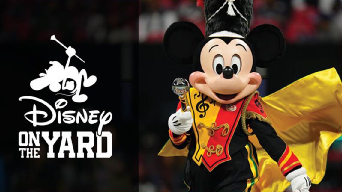 A picture of Drum Major Mickey Mouse next to a logo that reads ´Disney on the Yard´