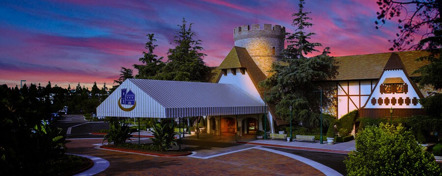 The stone driveway leading up to the entrance at the castle-like Anaheim Majestic Garden Hotel