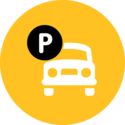 Disney Annual Passholder parking icon featuring a car with a circle containing the letter P