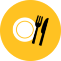 Disney year round dining benefits icon featuring a plate, fork and knife