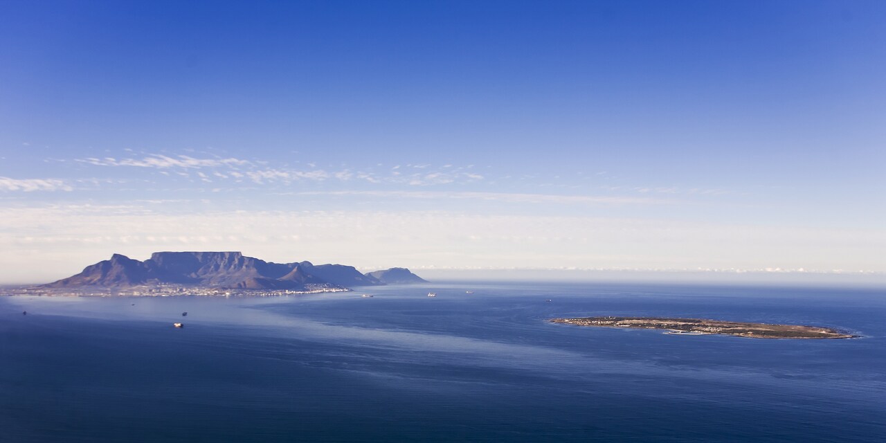 An aerial cable car ascends, heading for the summit of the iconic Table Mountain in South Africa
An aerial cable car ascends, heading for the summit of the iconic Table Mountain in South Africa