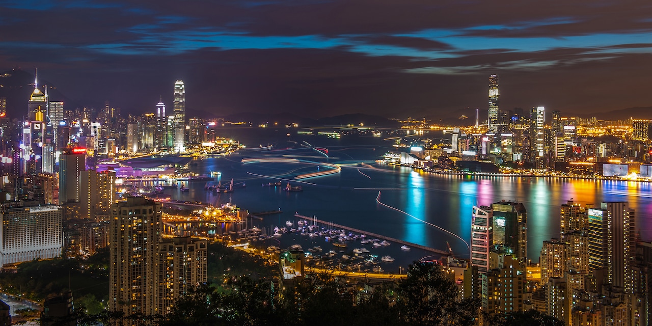 The skyline of Hong Kong and its spectacular harbour at night