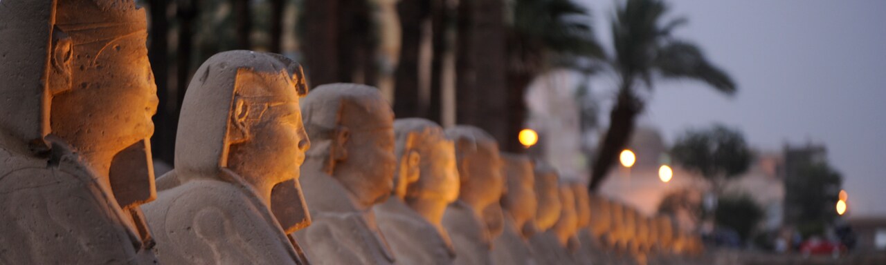 A row of Sphinx-like sculptures at Luxor Temple