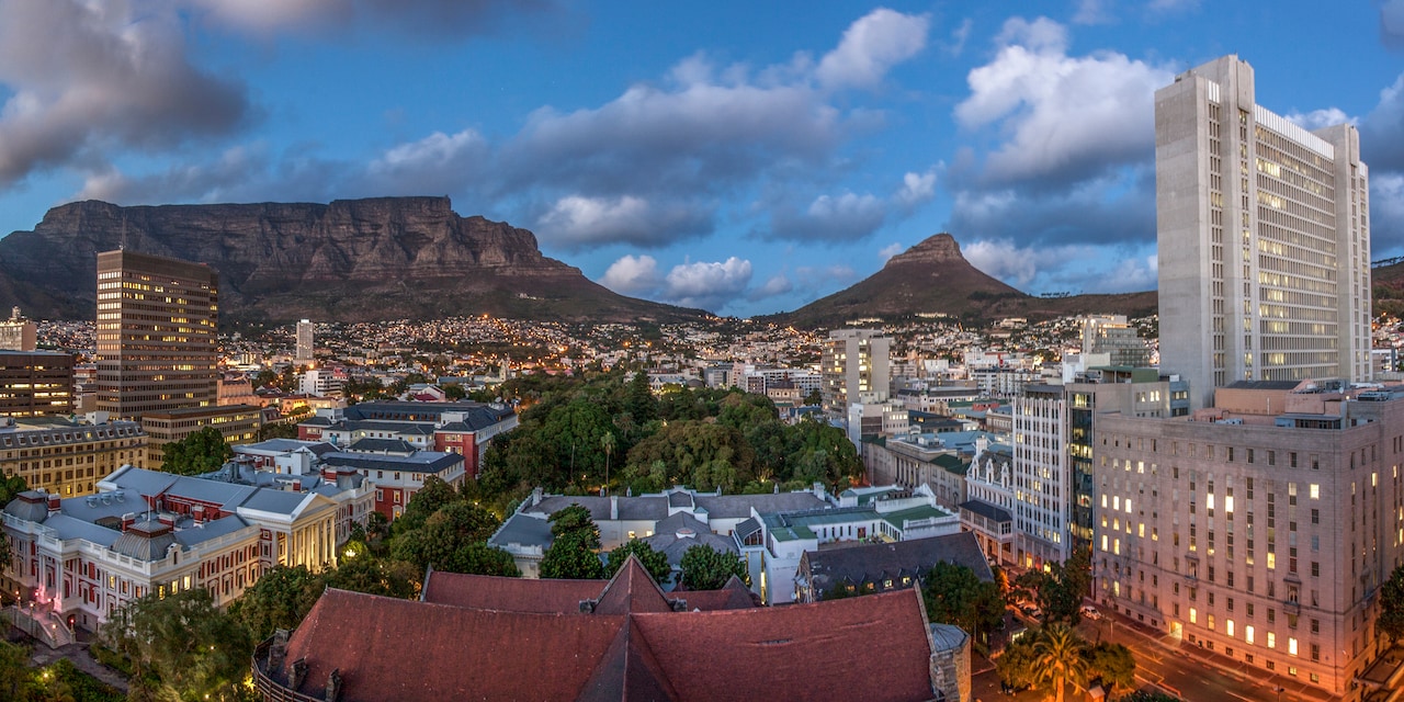 Table Mountain and the skyline of Cape Town, South Africa