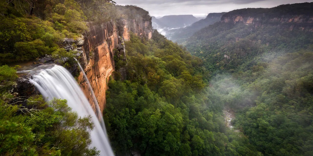 The Fitzroy Falls waterfall with surrounding bushland